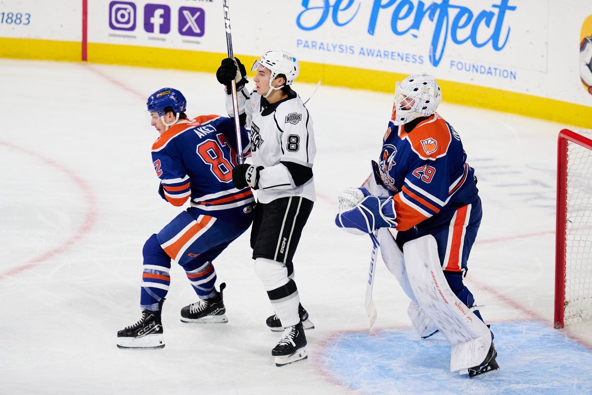 Ontario reign forward Martin Chromiak (8) waits for a pass during an AHL hockey game against the Bakersfield Condors, Friday November 21, 2025 in Ontario, Calif.