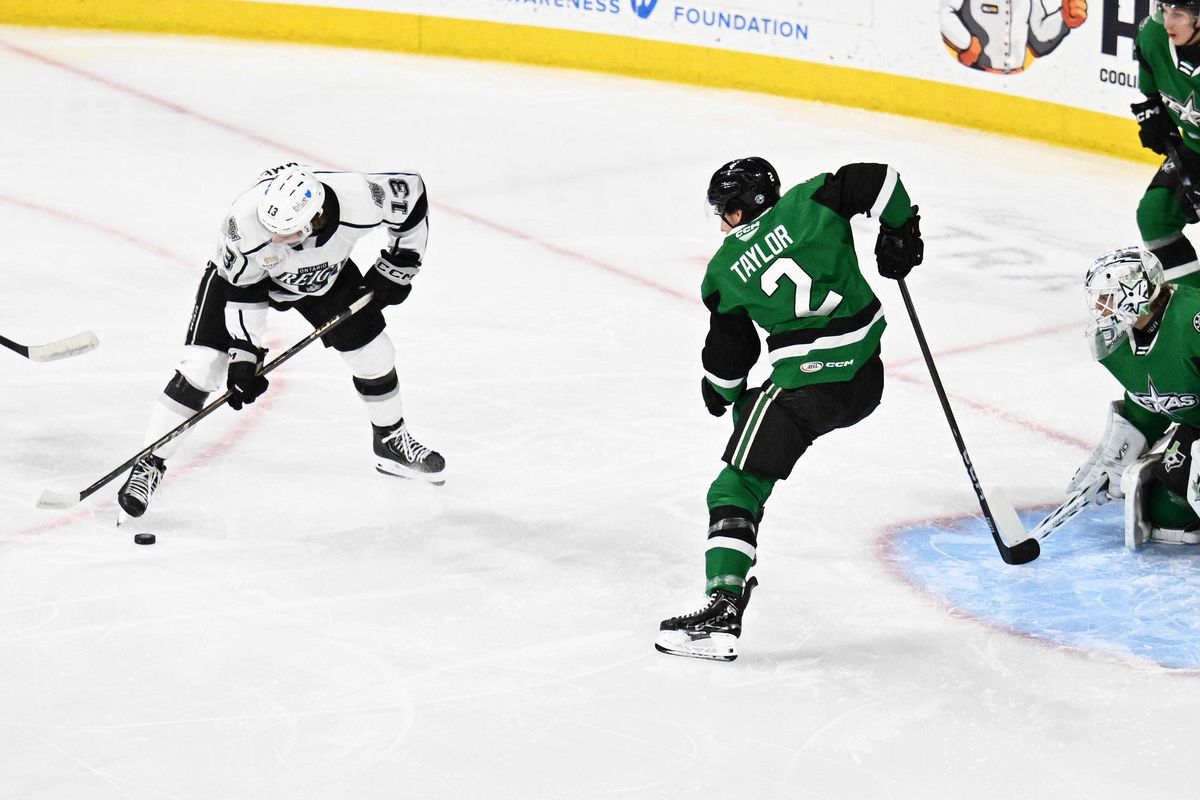Ontario Reign forward Koehn Ziemmer (13) sets for a shot during an AHL hockey game agains’t the Texas Stars, Tuesday December 9th, 2025 in Ontario, Calif.