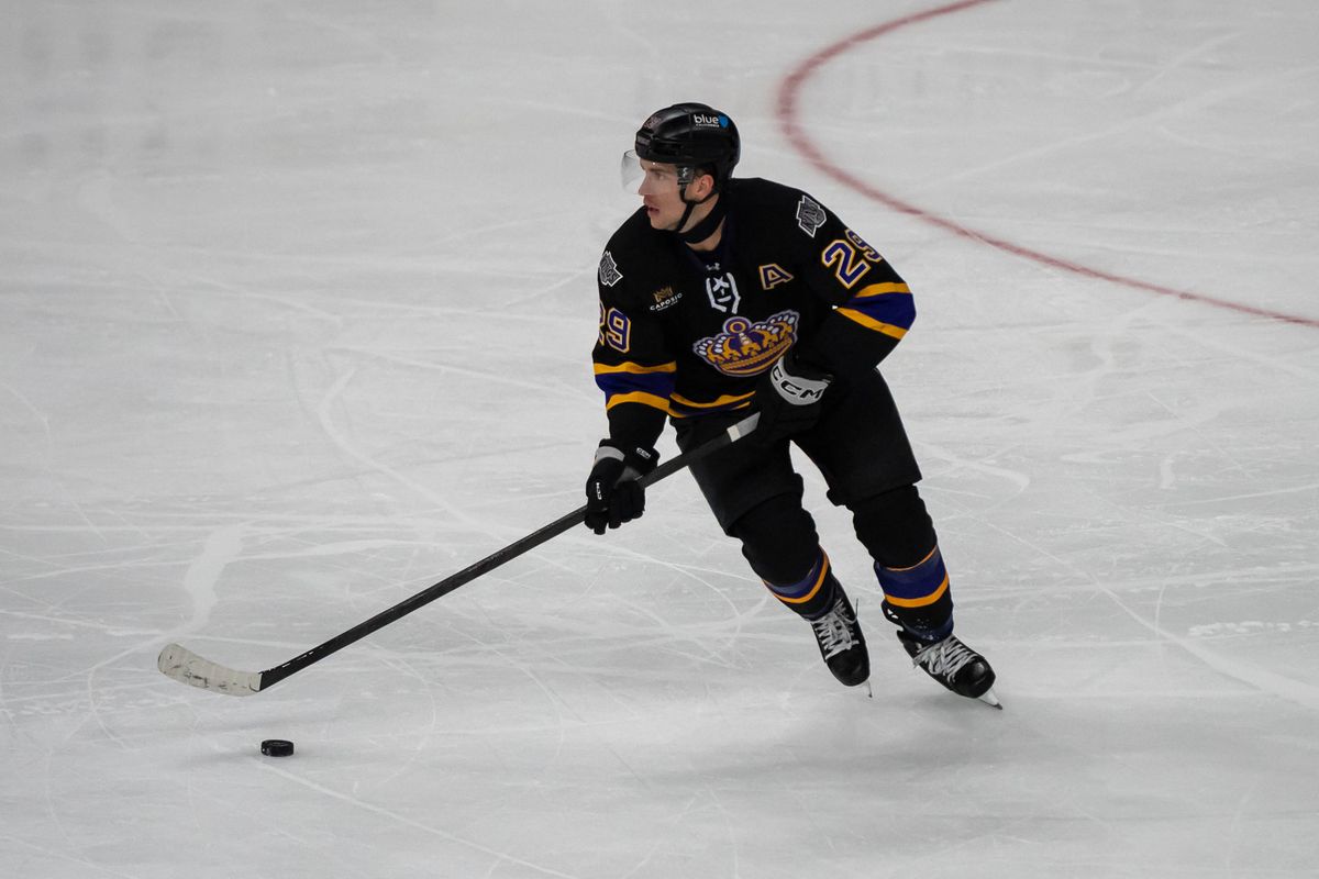 Ontario Reign Lane Pederson (25) goes on the attack a during an AHL hockey game against Coachella Valley Firebirds, Saturday, Oct. 3, 2026, in Ontario, California. Ontario Reign Lane Pederson (25) goes on the attack a during an AHL hockey game against Coachella Valley Firebirds, Saturday, Oct. 3, 2026, in Ontario, California.