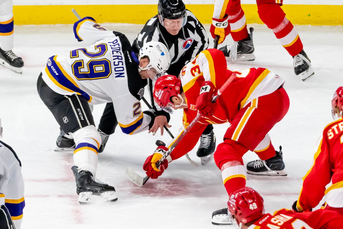 Ontario Reign center Lane Pederson (29) takes a face off during an AHL game against the Calgary Wranglers, Tuesday, Oct. 20, 2026, in Ontario, California. Ontario Reign center Lane Pederson (29) takes a face off during an AHL game against the Calgary Wranglers, Tuesday, Oct. 20, 2026, in Ontario, California.