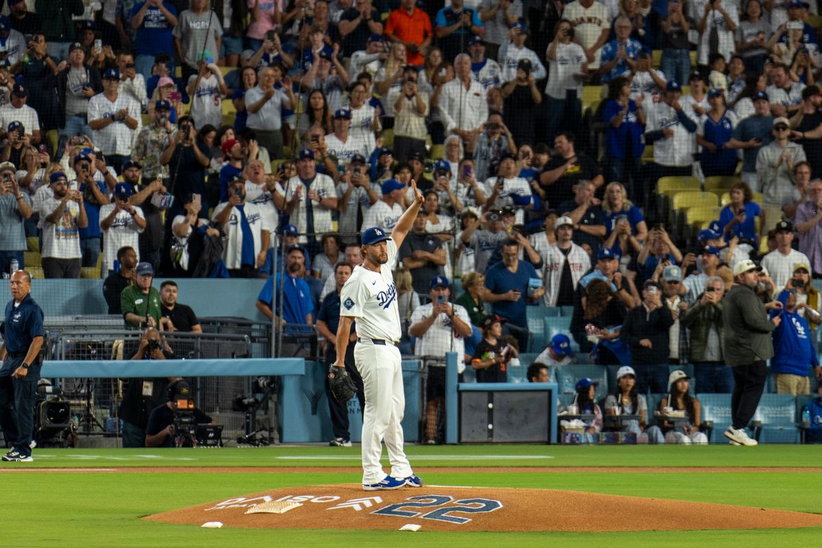Los Angeles Dodgers pitcher Clayton Kershaw (22) farewell game during an MLB baseball game against the San Francisco Giants, Friday September 19th, 2025 in Los Angeles, California. 
