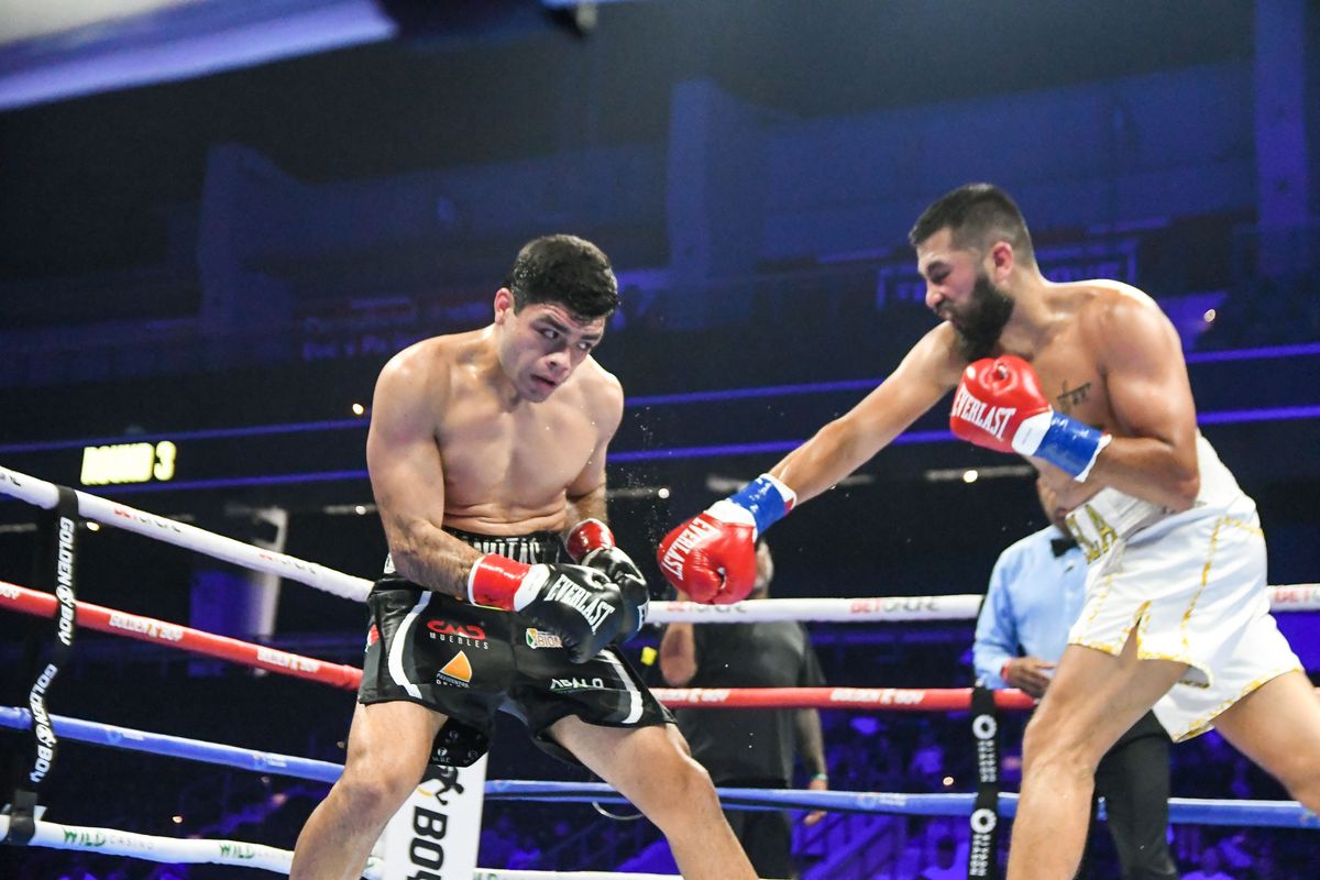 Yair Gallardo and Buneet Bisla  exchange punches during an Professional Boxing  match. Saturday June 20, 2026 in  Oceanside, California.