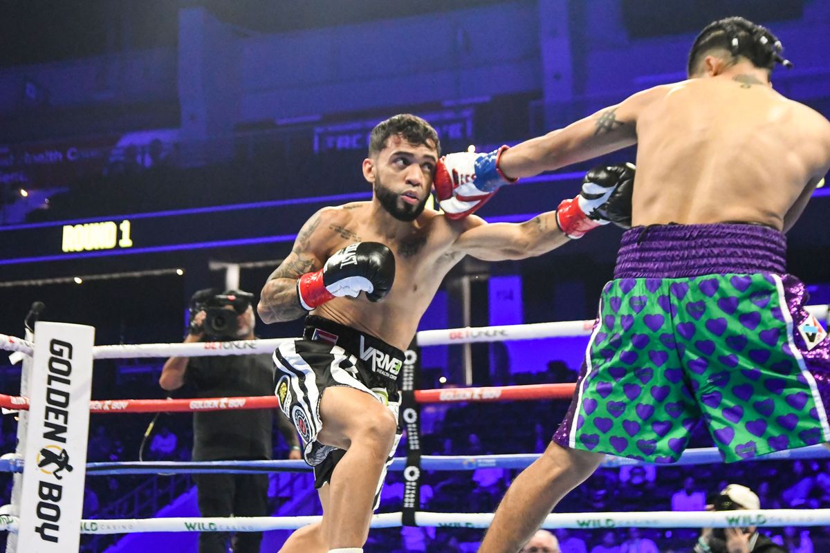 Oscar Collazo and Neider Valdez exchange punches during an Professional Boxing match. Saturday June 20, 2026 in Oceanside, California. Oscar Collazo and Neider Valdez exchange punches during an Professional Boxing match. Saturday June 20, 2026 in Oceanside, California.