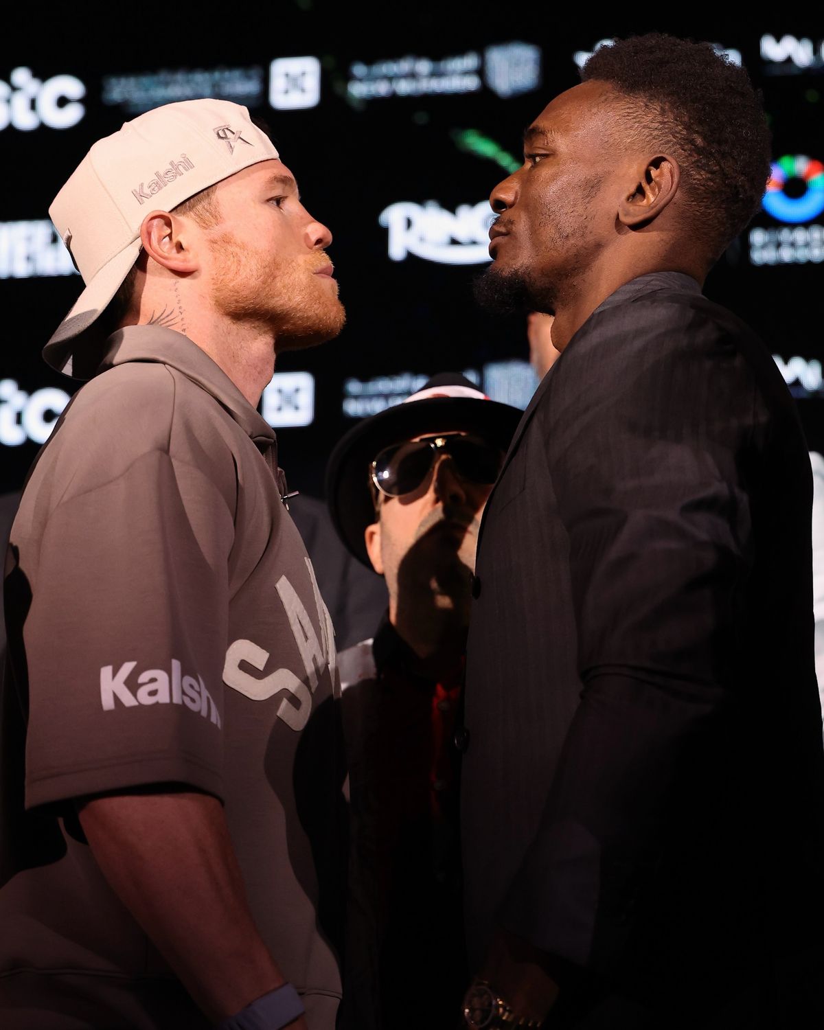 Alvarez and Mbilli come face to face at the final press conference before Saturday’s WBC title fight.