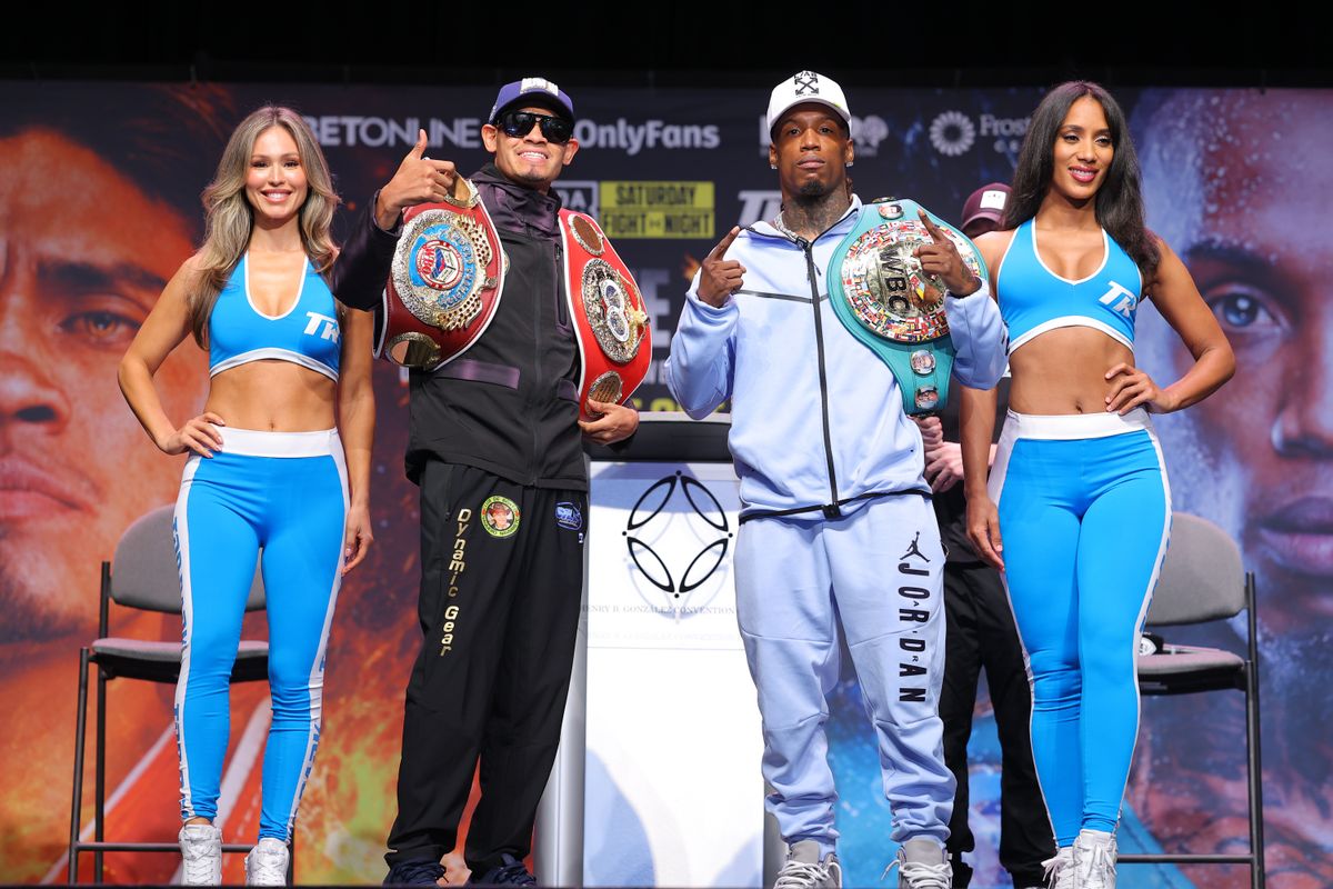 The WBC, WBO and IBF superfeatherweight titles will all be on the line Saturday when Emanuel Navarrete (left) and O'Shaquie Foster (right) meet at the Frost Bank Center in San Antonio, Texas for their unification fight. 
