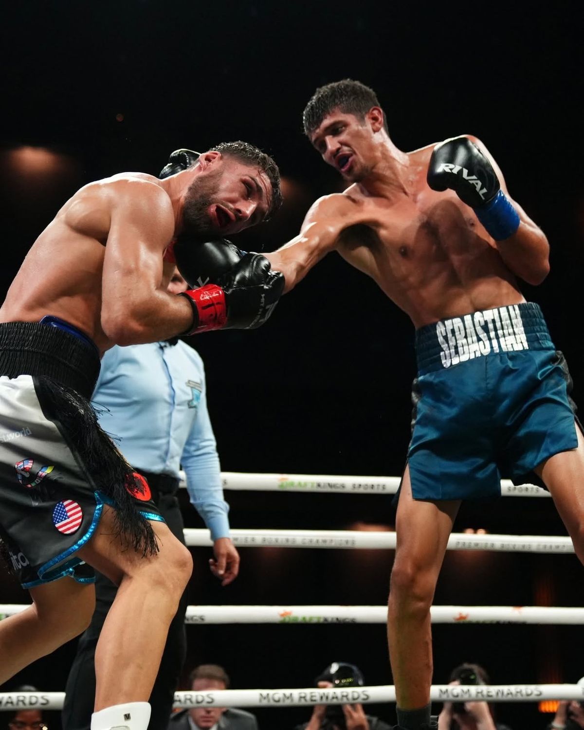 Sebastian Fundora connects on Ermal Hadribeaj during their WBC super welterweight title fight. Sebastian Fundora connects on Ermal Hadribeaj during their WBC super welterweight title fight.