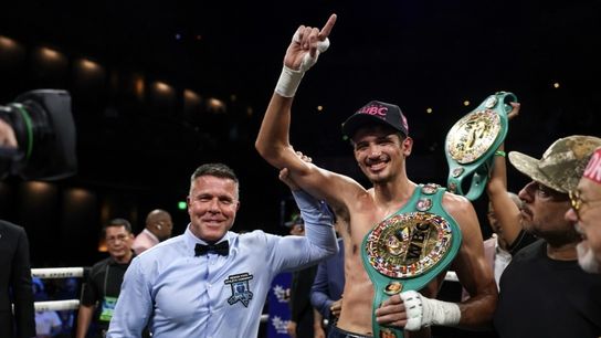 Fundora knocks out Hadribeaj in final seconds of Round 12 to retain WBC title taken at the Chelsea at the Cosmopolitan (Boxing). Photo by Cris Esqueda - Premier Boxing Champions