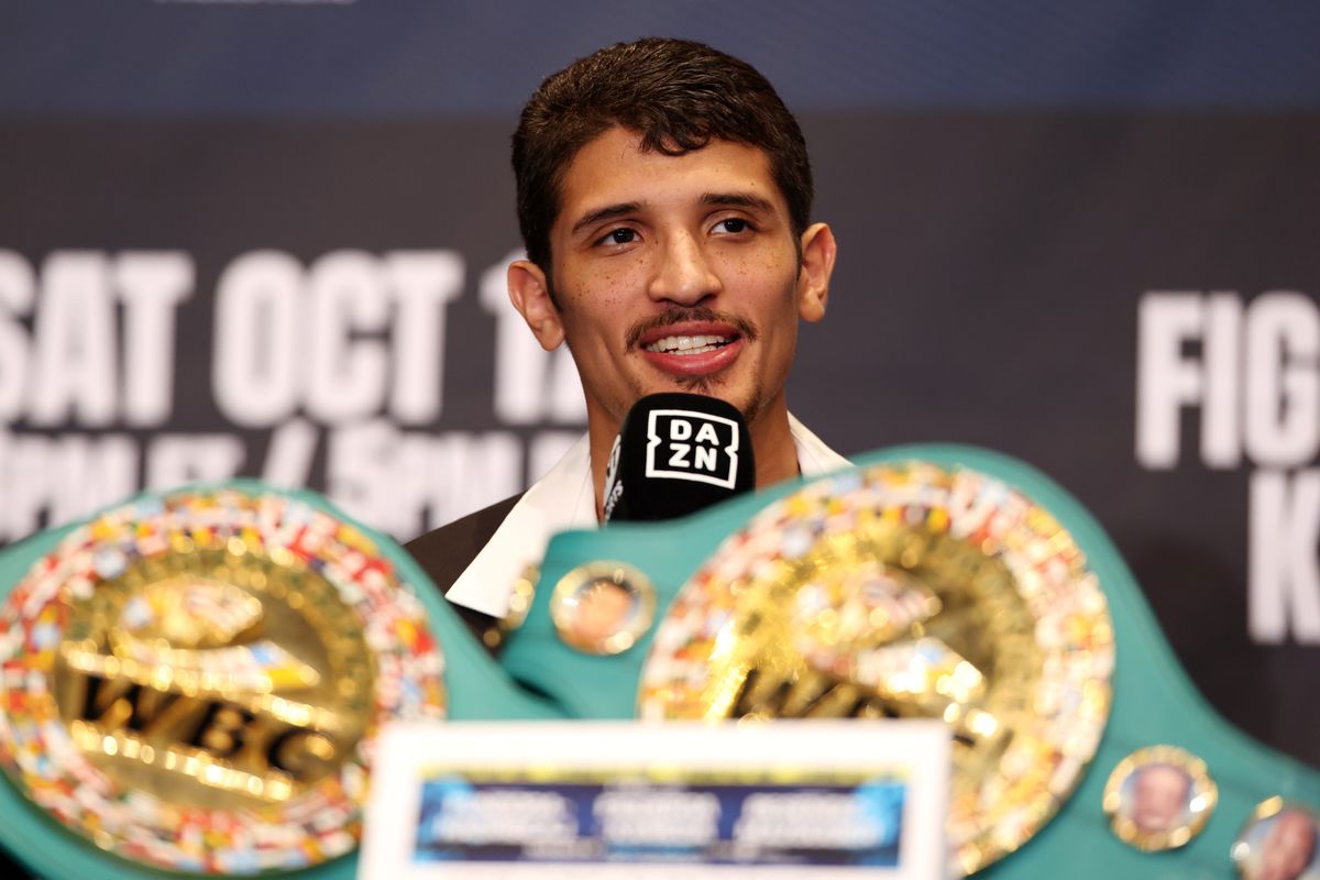 Sebastian Fundora speaks with the media at Thurday's final presser ahead of his WBC Super Welterweight title defense against Ermal Hadribeaj on Saturday night in Las Vegas. Sebastian Fundora speaks with the media at Thurday's final presser ahead of his WBC Super Welterweight title defense against Ermal Hadribeaj on Saturday night in Las Vegas.