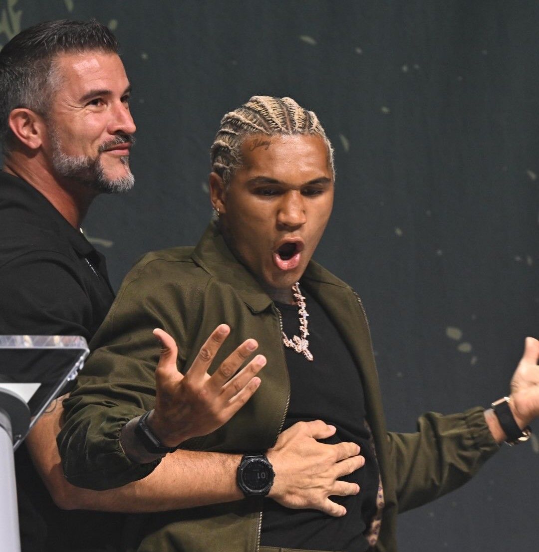 Conor Benn reacts during the heated exchange at Fanatics Fest. Conor Benn reacts during the heated exchange at Fanatics Fest.