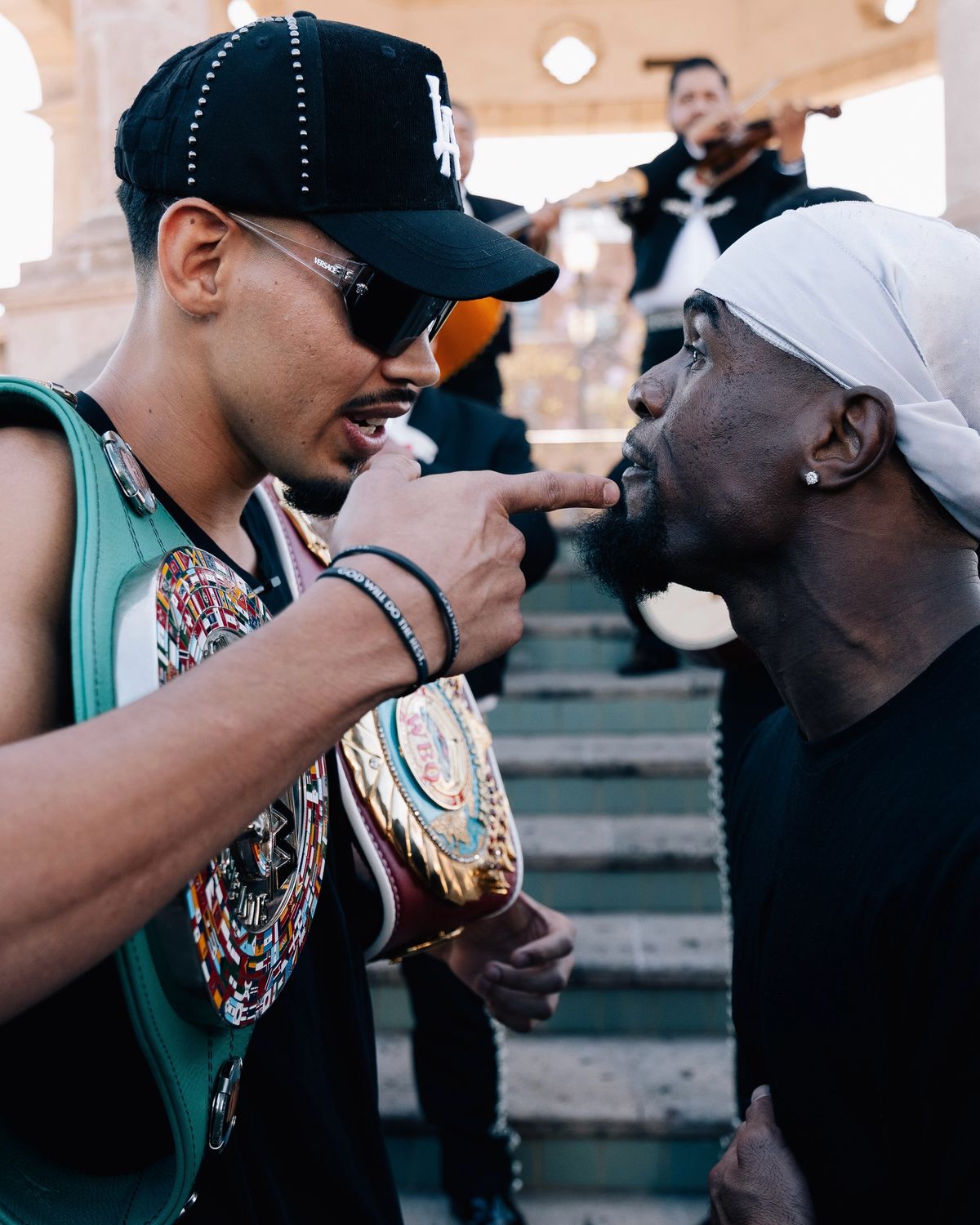 Diego Pacheco and Immanuwel Aleem go face-to-face ahead of Saturday's title fight in Carson. Diego Pacheco and Immanuwel Aleem go face-to-face ahead of Saturday's title fight in Carson.