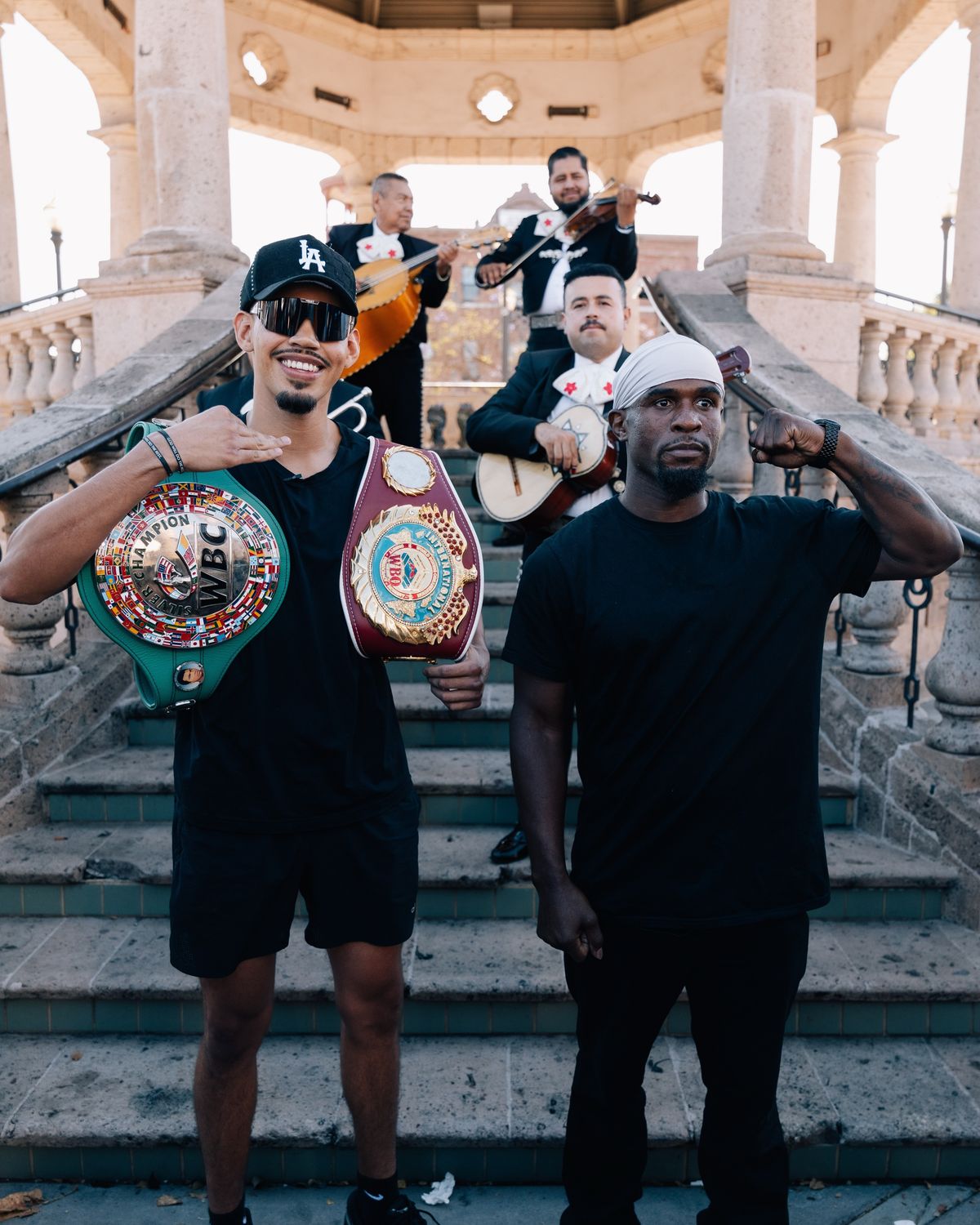 Pacheco and Aleem pose for the media ahead of their Saturday night showdown at Dignity Health Sports Park in Carson. Pacheco and Aleem pose for the media ahead of their Saturday night showdown at Dignity Health Sports Park in Carson.
