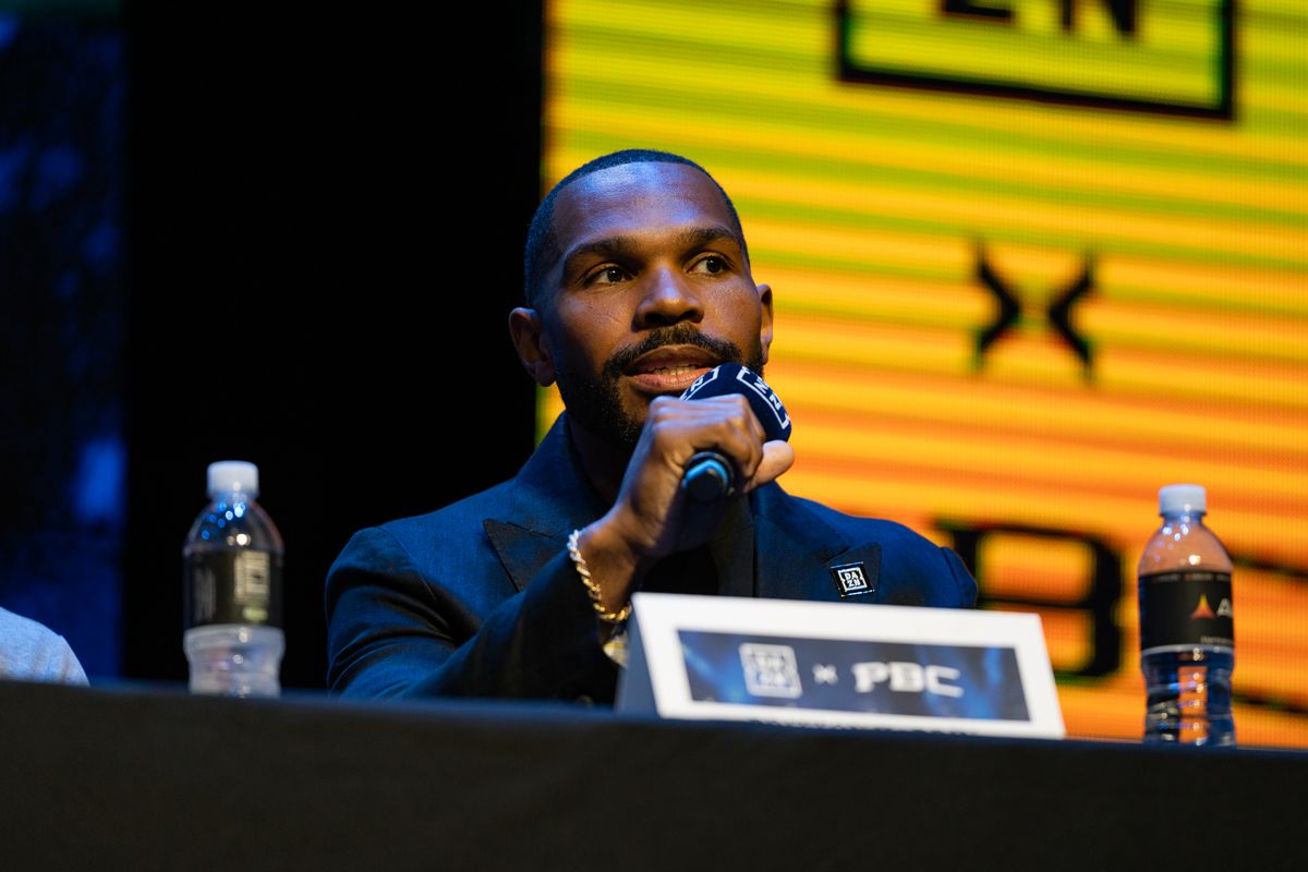 DAZN's head of boxing in North America, Britton Hardin, speaks during Thursday's press conference announcing the DAZN-PBC partnership.