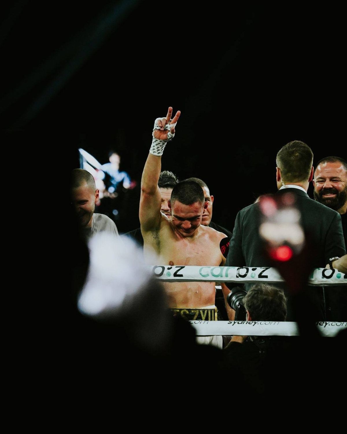 Tim Tszyu raises his hand in victory after defeating Errol Spence Jr. by unanimous decision in Sydney, Australia. Tim Tszyu raises his hand in victory after defeating Errol Spence Jr. by unanimous decision in Sydney, Australia.