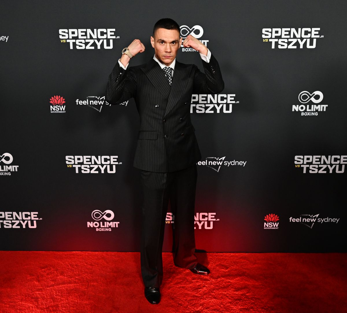 Tim Tszyu on the red carpet at Tuesday's Grand Arrivals in Sydney. Tim Tszyu on the red carpet at Tuesday's Grand Arrivals in Sydney.