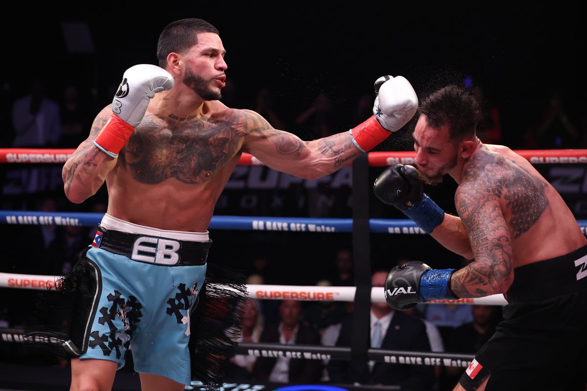 Edgar Berlanga snaps Steven Butler's head back with a left hand during their Zuffa Boxing 09 main event at Madison Square Garden. Edgar Berlanga snaps Steven Butler's head back with a left hand during their Zuffa Boxing 09 main event at Madison Square Garden.