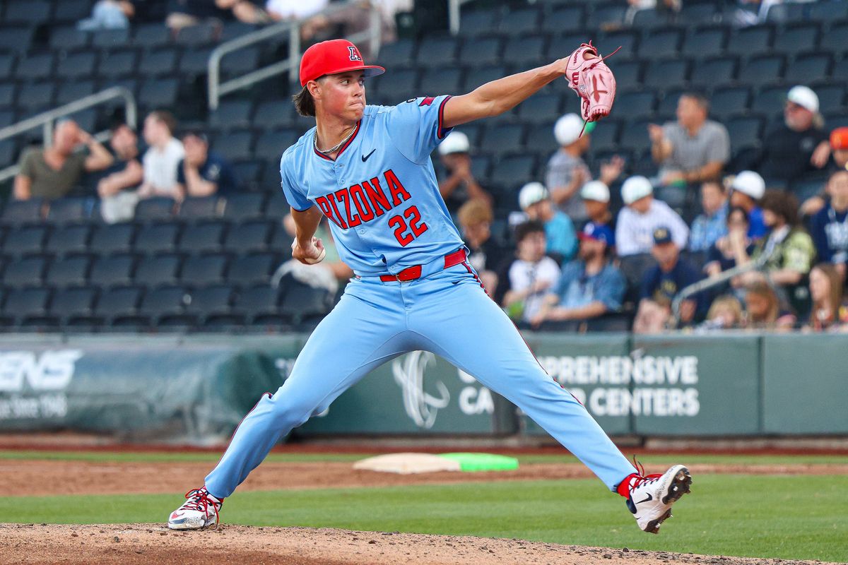 Arizona Wildcats RHP Smith Bailey (22) pitches against the Vanderbilt Commodores at the 2026 Live Like Lou Las Vegas College Baseball Classic on Saturday, February 28, 2026, at Las Vegas Ballpark in Las Vegas, Nevada. 