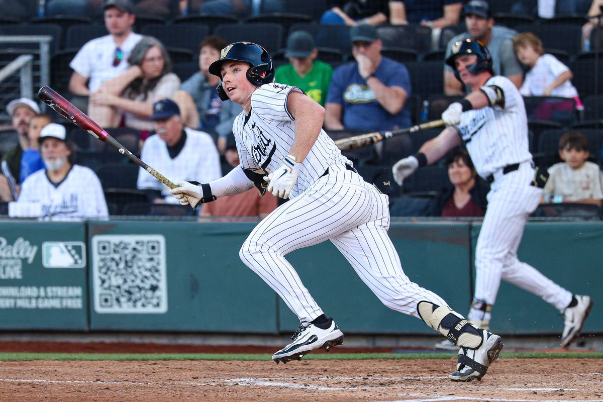 Vanderbilt Commodores 2B Carter Johnstone (2) watches the ball after a base hit during a college baseball game against the Arizona Wildcats at the 2026 Live Like Lou Las Vegas College Baseball Classic on Saturday, February 28, 2026, at Las Vegas Ballpark in Las Vegas, Nevada. 
