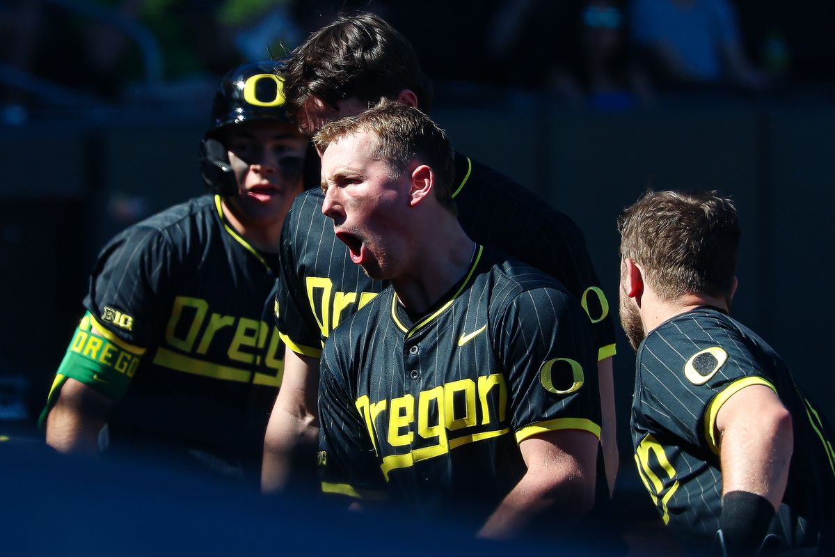 Oregon Ducks C Burke-Lee Mabeus (5) celebrates after hitting a home run against the Vanderbilt Commodores at the 2026 Live Like Lou Las Vegas College Baseball Classic on Sunday, March 1, 2026 at Las Vegas Ballpark in Las Vegas, Nevada. 