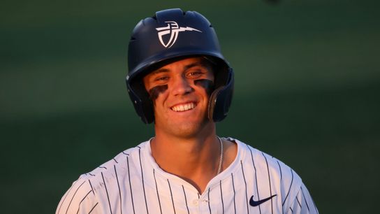 CBU outfielder Nicholas Dumesnil (22) smiles at his teammate during the college baseball game against the GCU Lopes Friday April 4th, 2025 at California Baptist University in Riverside, Calif.