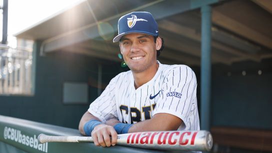 Nick Dumesnil #22 of California Baptist University poses for a portrait at James W. Totman Stadium on April 9, 2025 in Riverside, California.