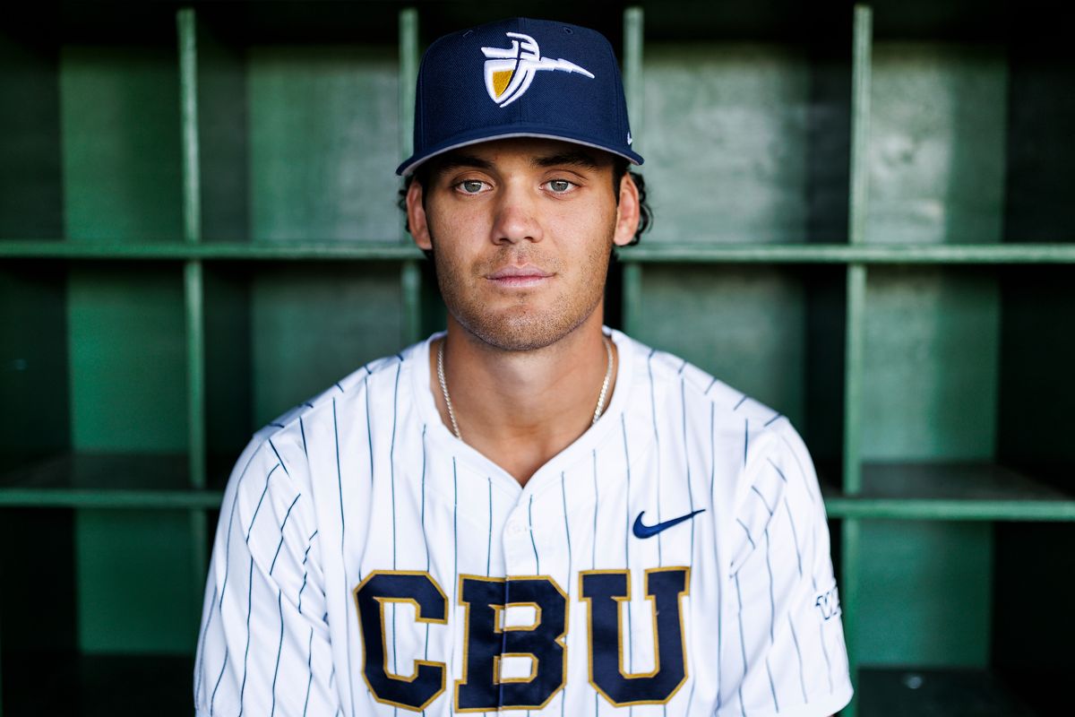 Nick Dumesnil #22 of California Baptist University poses for a portrait at James W. Totman Stadium on April 9, 2025 in Riverside, California. Nick Dumesnil #22 of California Baptist University poses for a portrait at James W. Totman Stadium on April 9, 2025 in Riverside, California.