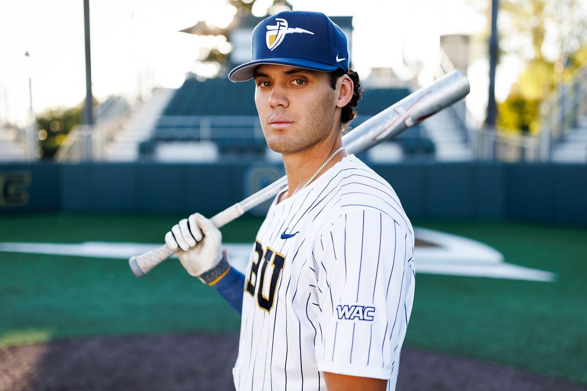 Nick Dumesnil #22 of California Baptist University poses for a portrait at James W. Totman Stadium on April 9, 2025 in Riverside, California. Nick Dumesnil #22 of California Baptist University poses for a portrait at James W. Totman Stadium on April 9, 2025 in Riverside, California.