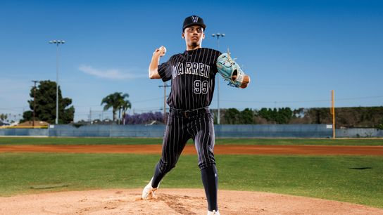 Angel Cervantes #99 of Warren High School poses for a portrait at Warren High School on May 22, 2025 in Downey, California.