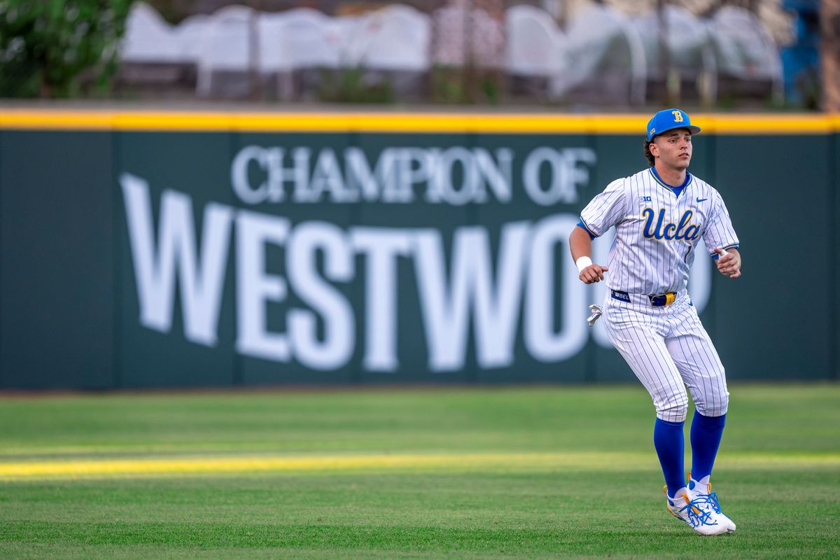 UCLA infielder, Roch Cholowsky (1) warming up before a NCAA baseball game against UC San Diego on February 13, 2026 at Jackie Robinson Stadium in Los Angeles, CA.