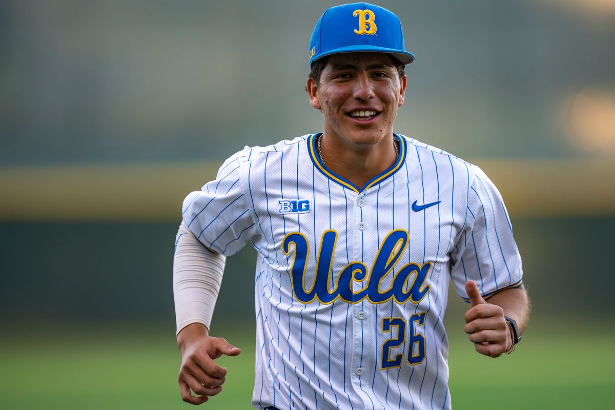 UCLA pitcher, Aiden Aguayo (26) running during a NCAA baseball game against UC San Diego on February 13, 2026 at Jackie Robinson Stadium in Los Angeles, CA.