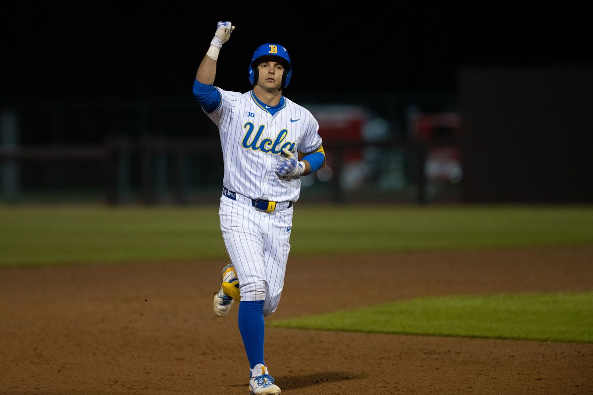 UCLA shorstop Roch Cholowsky (1) hits a homerun during a game between TCU and UCLA on Friday, February 20,2026 at Jackie Robinson Stadium in Los Angeles Calif