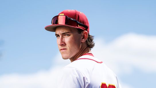 Mason Edwards #30 of USC Trojans poses for a portrait at Dedeaux Field on April 1, 2026 in Los Angeles, California. Mason Edwards #30 of USC Trojans poses for a portrait at Dedeaux Field on April 1, 2026 in Los Angeles, California.