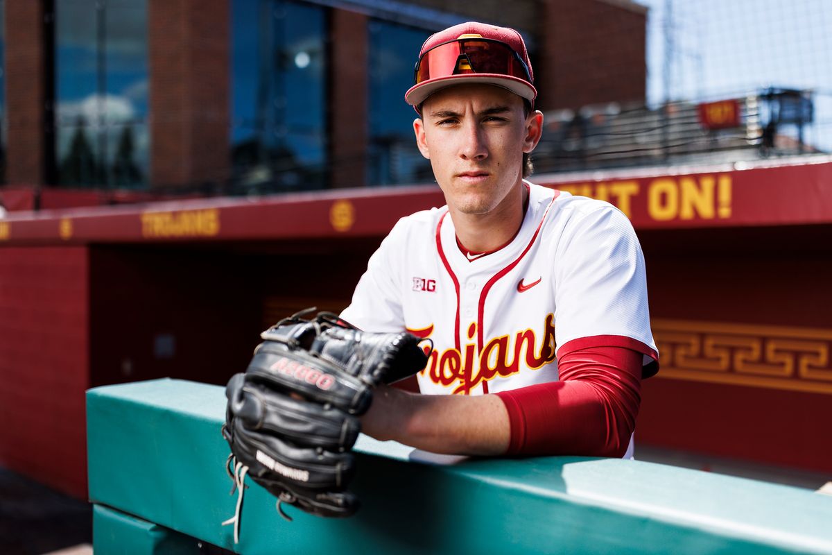 Mason Edwards #30 of USC Trojans poses for a portrait at Dedeaux Field on April 1, 2026 in Los Angeles, California. 