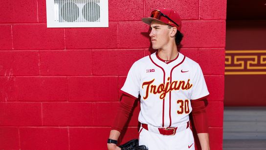 Mason Edwards #30 of USC Trojans poses for a portrait at Dedeaux Field on April 1, 2026 in Los Angeles, California. Mason Edwards #30 of USC Trojans poses for a portrait at Dedeaux Field on April 1, 2026 in Los Angeles, California.
