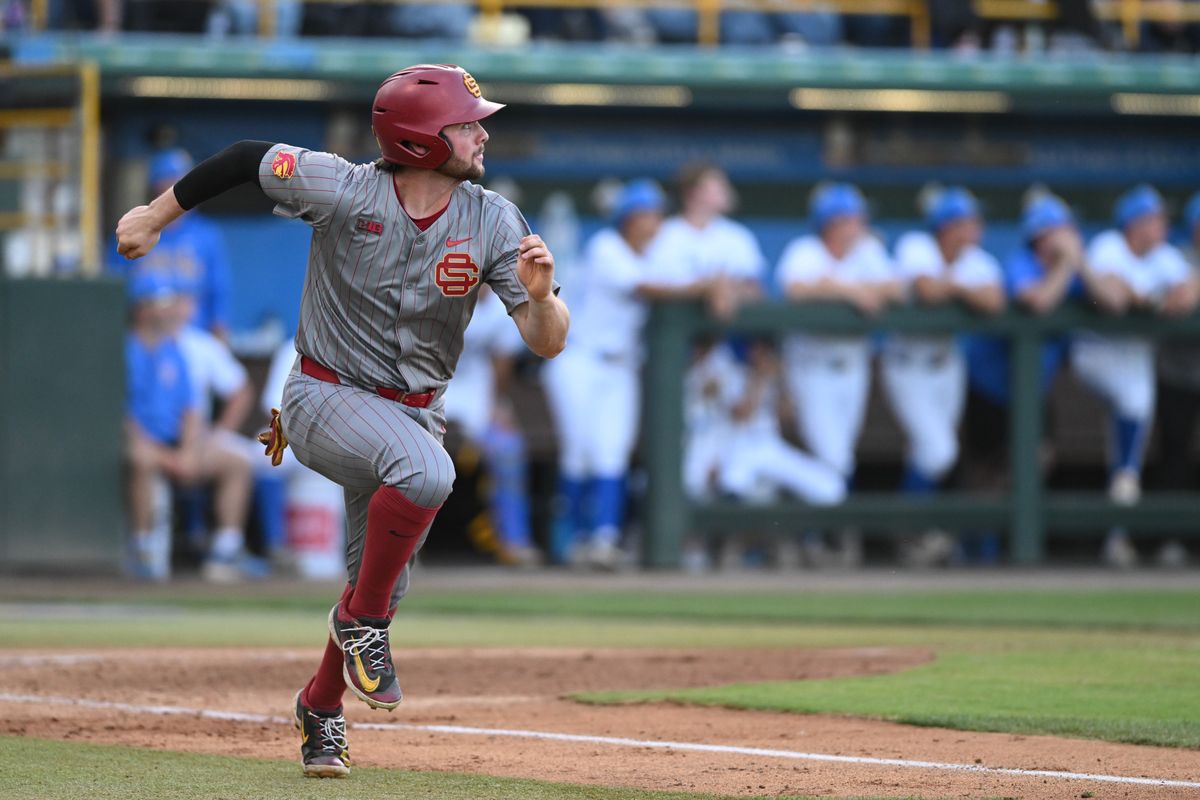 USC Trojans first base Andrew Lamb (28) runs after hitting a homerun during an NCAA baseball game between University of Southern California and University of California Los Angeles on Friday, April 3, 2026 at Jackie Robinson Stadium in Los Angeles Calif USC Trojans first base Andrew Lamb (28) runs after hitting a homerun during an NCAA baseball game between University of Southern California and University of California Los Angeles on Friday, April 3, 2026 at Jackie Robinson Stadium in Los Angeles Calif