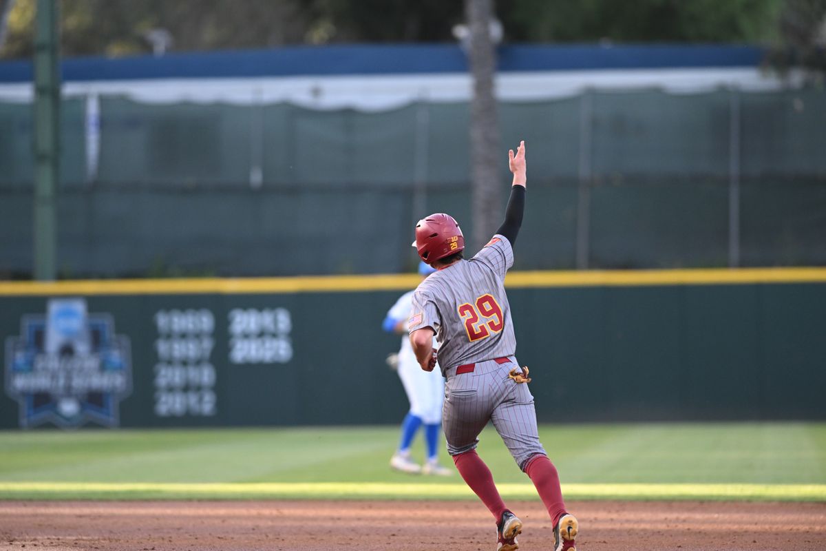 USC Trojans first base Andrew Lamb (28) celebrates after hitting a homerun during an NCAA baseball game between University of Southern California and University of California Los Angeles on Friday, April 3, 2026 at Jackie Robinson Stadium in Los Angeles Calif USC Trojans first base Andrew Lamb (28) celebrates after hitting a homerun during an NCAA baseball game between University of Southern California and University of California Los Angeles on Friday, April 3, 2026 at Jackie Robinson Stadium in Los Angeles Calif