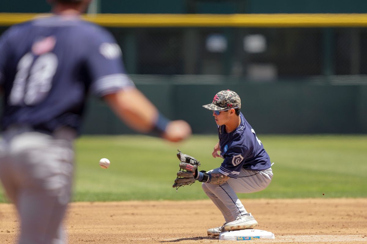 Saint Mary’s infielder Cody Kashimoto (4) fielding a throw from outfield during a NCAA baseball game against UCLA on May 29, 2026 at Jackie Robinson Stadium in Los Angeles, CA. Saint Mary’s infielder Cody Kashimoto (4) fielding a throw from outfield during a NCAA baseball game against UCLA on May 29, 2026 at Jackie Robinson Stadium in Los Angeles, CA.
