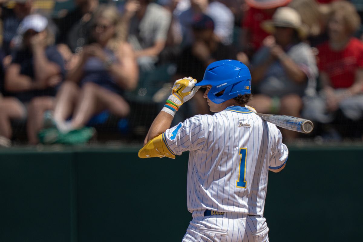 UCLA infielder Roch Cholowsky (1) at bat during a NCAA baseball game against Saint Mary’s on May 29, 2026 at Jackie Robinson Stadium in Los Angeles, CA. UCLA infielder Roch Cholowsky (1) at bat during a NCAA baseball game against Saint Mary’s on May 29, 2026 at Jackie Robinson Stadium in Los Angeles, CA.