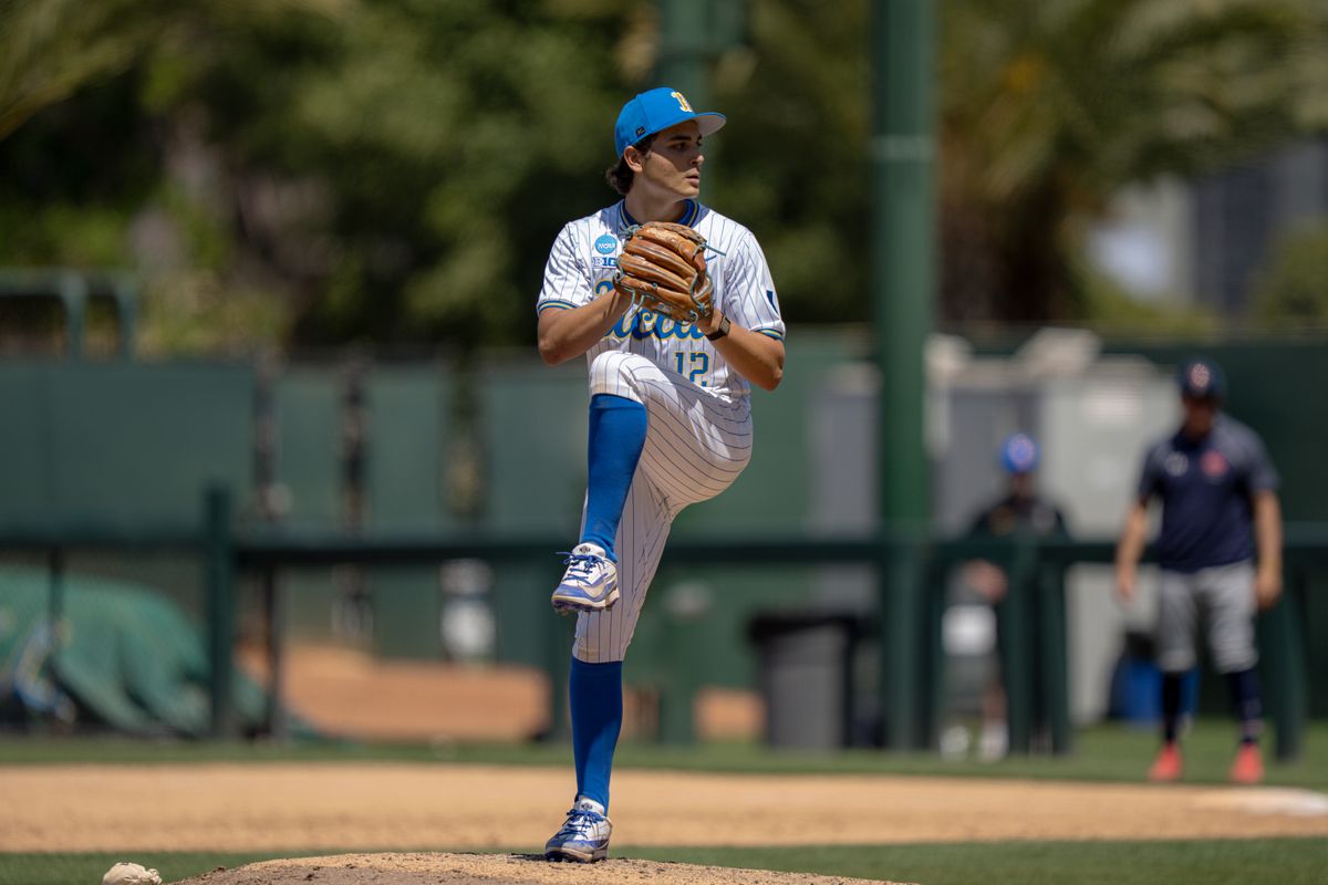 UCLA pitcher Zach Strickland (12) pitching during a NCAA baseball game against Saint Mary’s on May 29, 2026 at Jackie Robinson Stadium in Los Angeles, CA. UCLA pitcher Zach Strickland (12) pitching during a NCAA baseball game against Saint Mary’s on May 29, 2026 at Jackie Robinson Stadium in Los Angeles, CA.