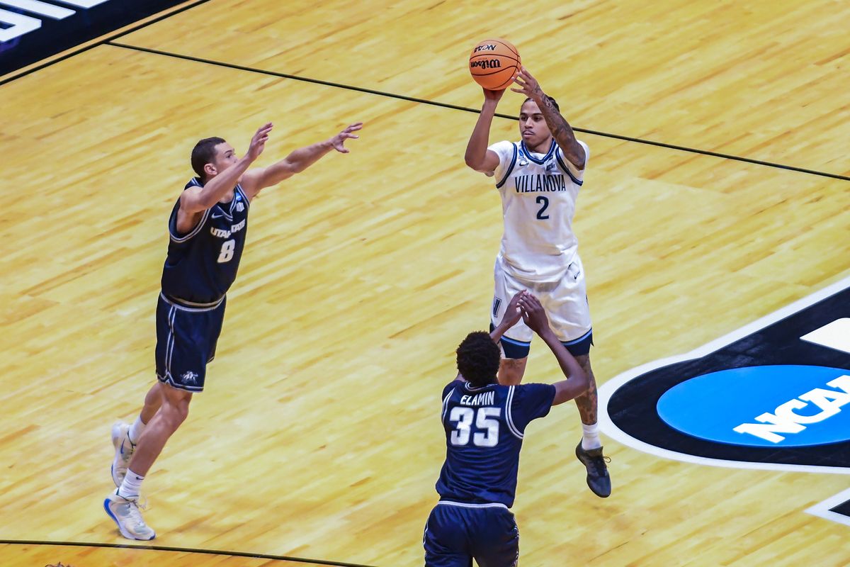 Villanova guard Bryce Lindsay (2) takes a 3 point shot during an NCCA March Madness game against Utah State Friday March 20, 2026 in San Diego , California. Villanova guard Bryce Lindsay (2) takes a 3 point shot during an NCCA March Madness game against Utah State Friday March 20, 2026 in San Diego , California.
