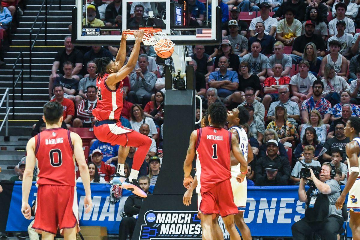 St. Johns forward Zuby Ejiofor (24) dunks the ball during an NCAA East Region second round game against  St. John’s  Sunday March 22, 2026 in  San Diego, California.