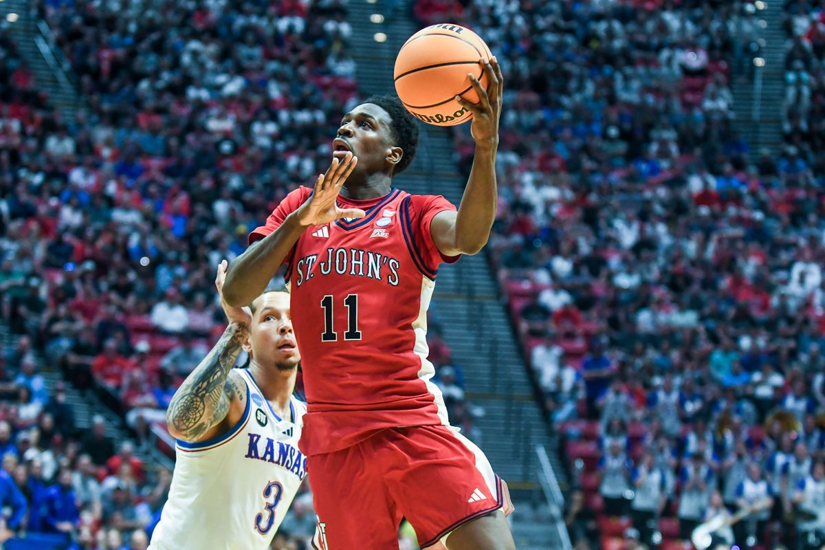 St. John’s guard Ian Jackson (11) makes a running layup during an NCAA East Region second round game against  Kansas  Sunday March 22, 2026 in  San Diego, California.