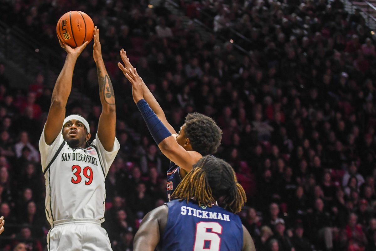 SDSU  Reese Dixon-Waters (39) during an NCAA men’s basketball game against  Fresno State.  Saturday January 10, 2026 in  San Diego, California.