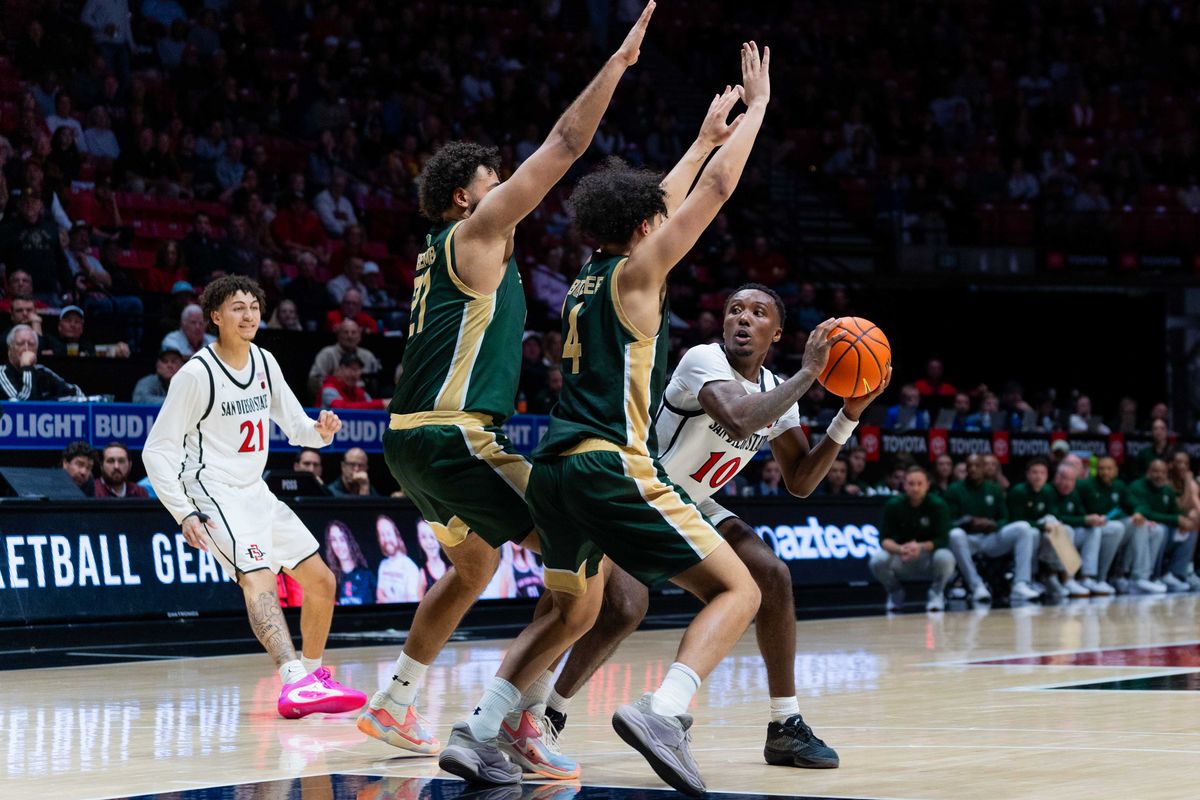 San Diego State guard BJ Davis (10) looks to shoot during an NCAA Basketball game between Colorado State and San Diego State, Wednesday January 28, 2026 at Viejas Arena in San Diego, Calif.