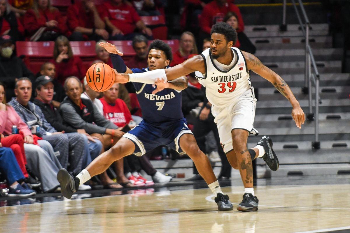 SDSU guard Reese Dixon-Waters (39) steals the ball during an NCAA Basketball game against Nevada Saturday February 14, 2026 in California.