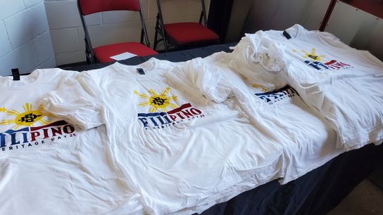 Filipino Heritage Game t-shirts are ready to be handed about before San Diego State's game against University of the Pacific on Sunday, Dec. 7 at Viejas Arena.