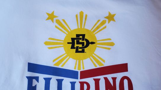 The graphic on the front of the Filipino Heritage Game t-shirts, which were a giveaway by San Diego State on Sunday, Dec. 7 at Viejas Arena