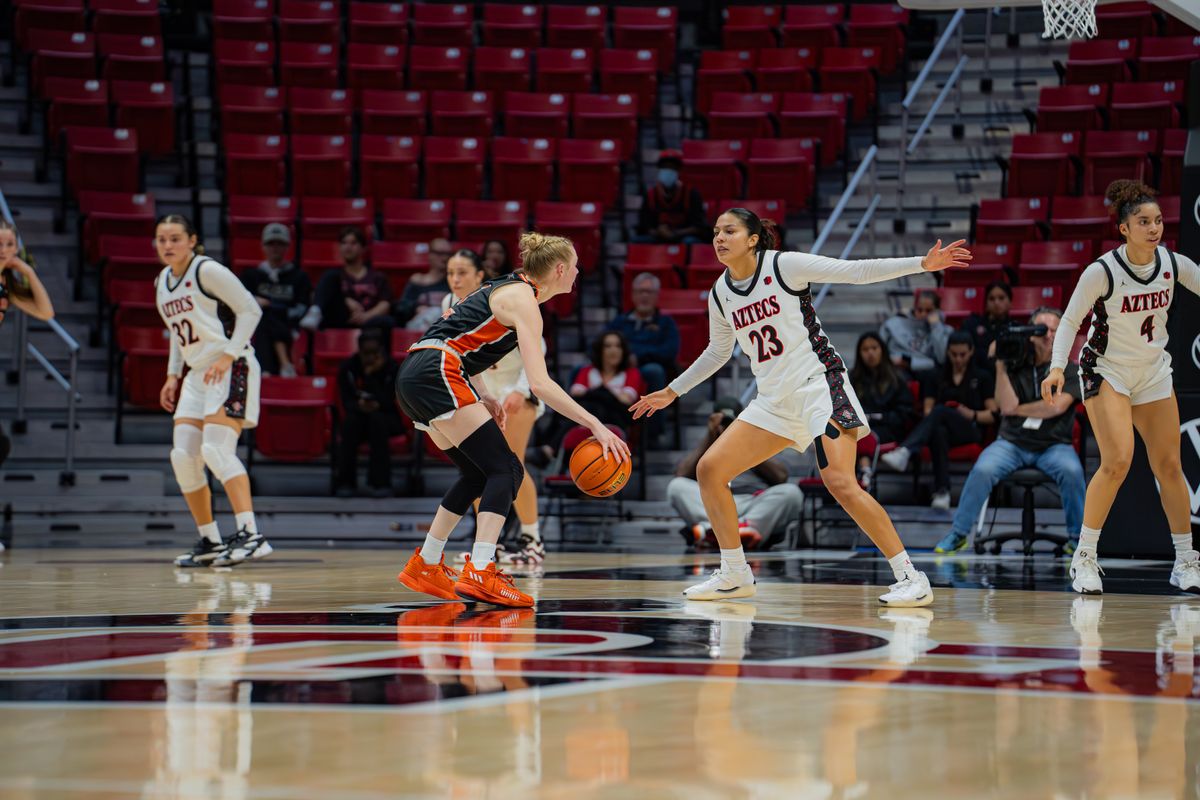 Idaho State Guard Kacey Spink (1) dribbling during a non-conference game against San Diego State, Monday November 11, 2024 in San Diego California. Idaho State Guard Kacey Spink (1) dribbling during a non-conference game against San Diego State, Monday November 11, 2024 in San Diego California.