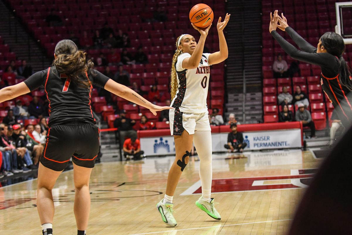 SDSU forward Kennedy Lee (0) shoots the ball  during an NCAA Women’s Basketball game against UNLV Wednesday February 18, 2026 in San Diego, California.