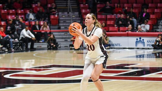 SDSU forward Bailey Barnhard (20) shoots the ball  during an NCAA Women’s Basketball game against UNLV Wednesday February 18, 2026 in San Diego, California.