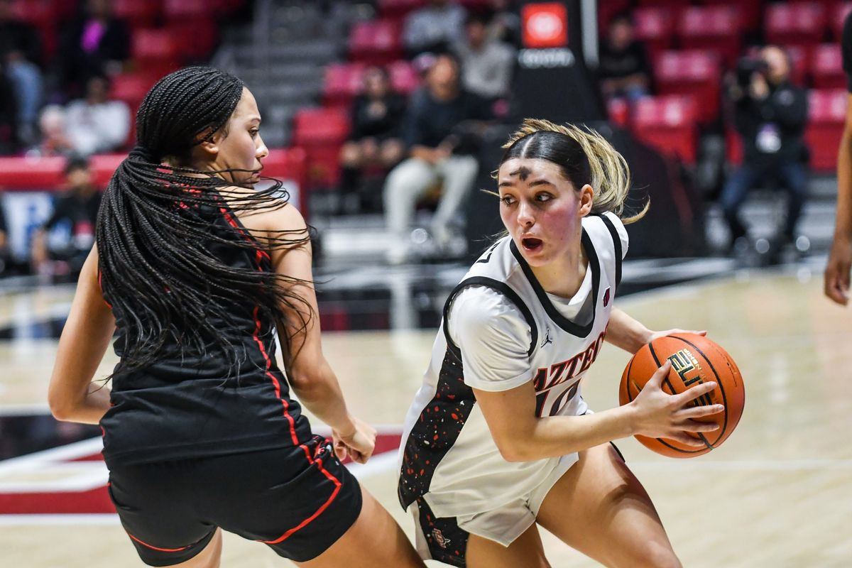 SDSU guard Nat Martinez (10) handles the ball during an NCAA Women’s Basketball game against UNLV Wednesday February 18, 2026 in San Diego, California.